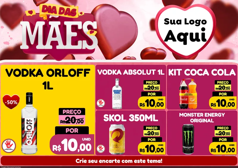 Modelo de Encarte para Encarte A4 Horizontal com o tema Dia Das Mães para Distribuidora de bebidas