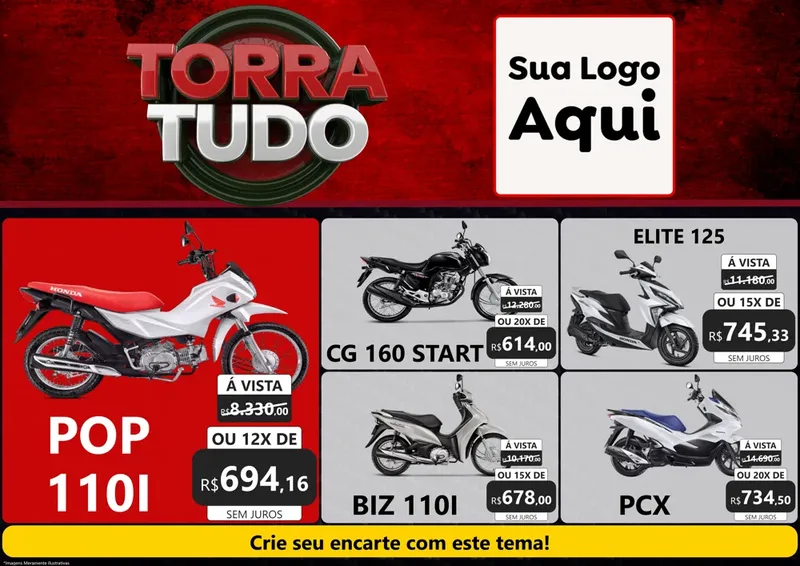 Modelo de Encarte para Encarte A4 Horizontal com o tema Torra Tudo para Concessionaria de Motos