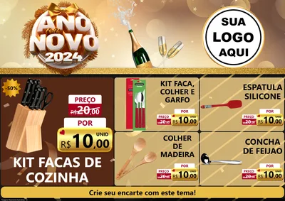 Modelo de Encarte para Encarte A4 Horizontal com o tema Feliz Ano Novo 2027 para Utilidades Domésticas