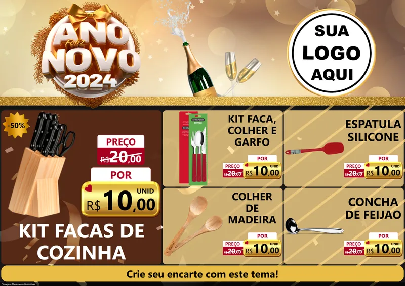 Modelo de Encarte para Encarte A4 Horizontal com o tema Feliz Ano Novo 2027 para Utilidades Domésticas