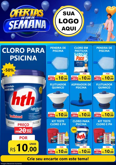 Modelo de Encarte para Encarte A4 Vertical com o tema Ofertas de Fim de Semana para Produtos para Piscina