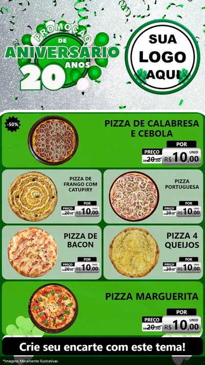 Modelo de TV para TV Vertical com o tema Promoção de Aniversário - 20 Anos para Pizzaria