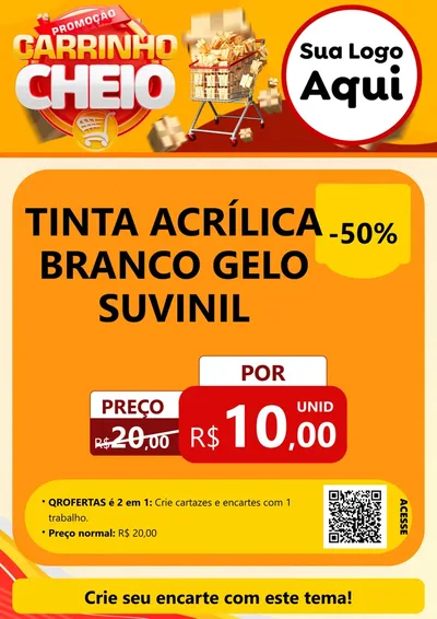 Modelo de Cartaz para Cartaz A4 Vertical com o tema Promoção carrinho cheio para Tintas e Ferramentas