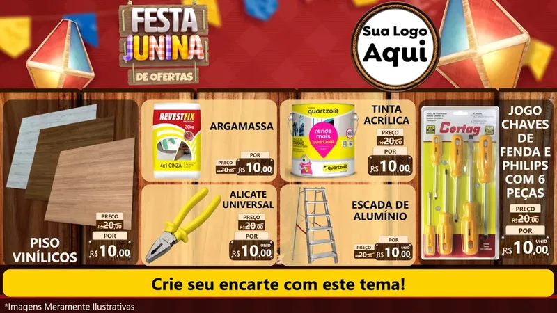 Modelo de TV para TV Horizontal com o tema Festa Junina de Ofertas para Material para Construção