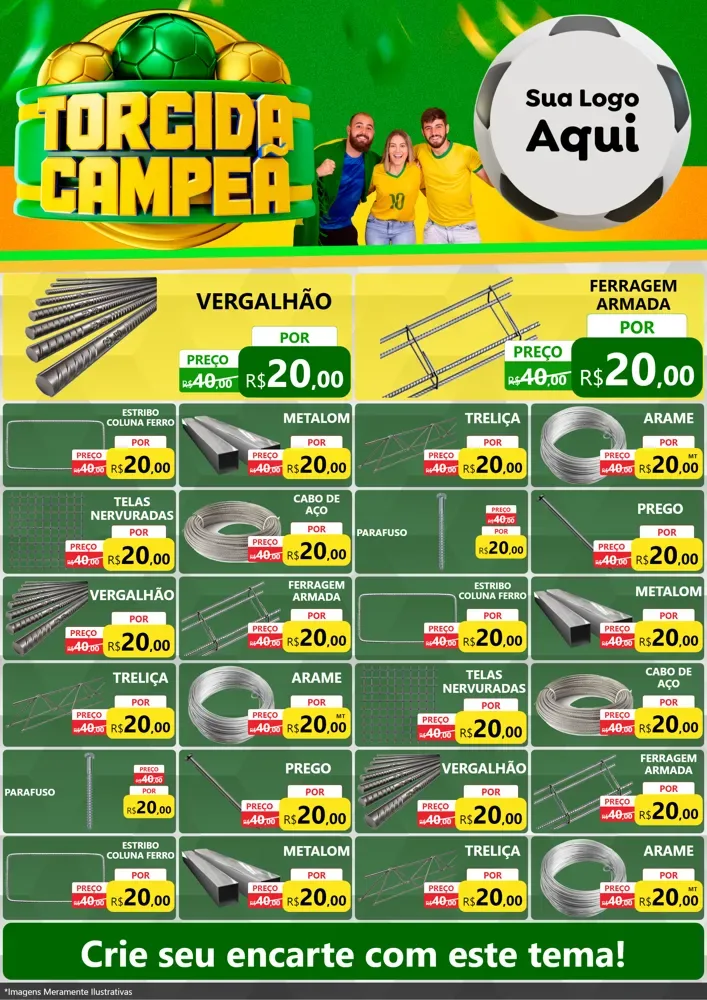 Modelo de Encarte para Encarte A4 Vertical com o tema Torcida Campeã - Copa para Ferragens