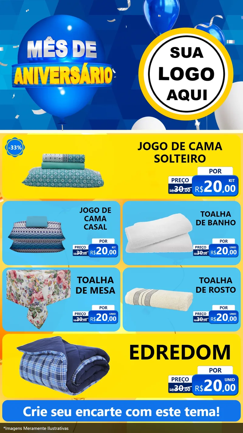 Modelo de TV para TV Vertical com o tema Mês de Aniversário para Cama, Mesa e Banho