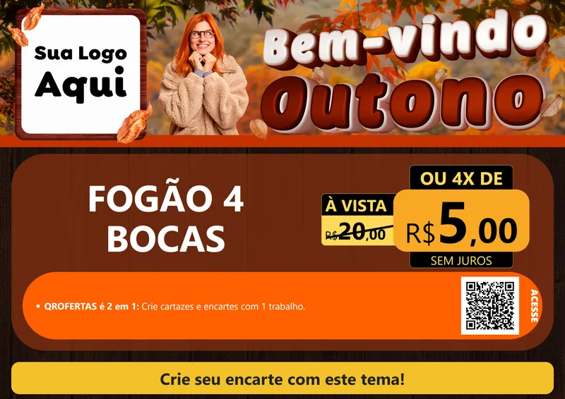 Modelo de Cartaz para Cartaz A4 Horizontal com o tema Bem-vindo Outono para Móveis e Eletro