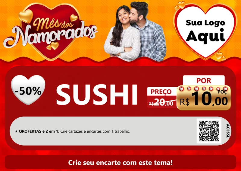 Modelo de Cartaz para Cartaz A4 Horizontal com o tema Mês dos Namorados para Comida japonesa