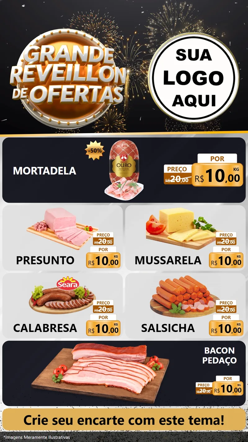 Modelo de TV para TV Vertical com o tema Grande Réveillon de Ofertas para Frios e Laticínios