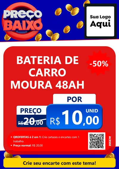 Modelo de Cartaz para Cartaz A4 Vertical com o tema Preço Baixo para Baterias Elétricas