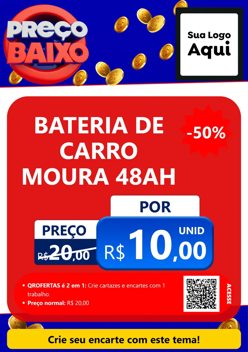 Modelo de Cartaz para Cartaz A4 Vertical com o tema Preço Baixo para Baterias Elétricas