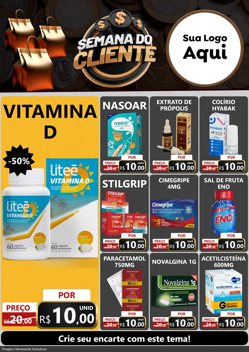 Modelo de Encarte para Encarte A4 Vertical com o tema Semana do Cliente para Farmácia