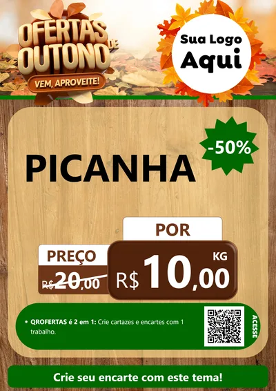 Modelo de Cartaz para Cartaz A4 Vertical com o tema Ofertas de Outono - Vem, Aproveite! para Açougue