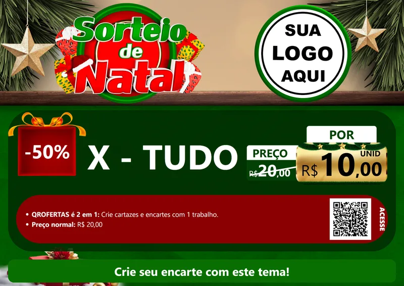 Modelo de Cartaz para Cartaz A4 Horizontal com o tema Sorteio de Natal para Hamburgueria