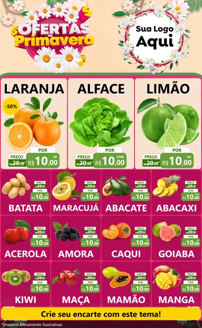 Modelo de Encarte para Encarte Grande com o tema Ofertas de Primavera para Hortifrúti