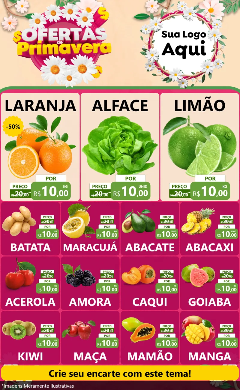 Modelo de Encarte para Encarte Grande com o tema Ofertas de Primavera para Hortifrúti