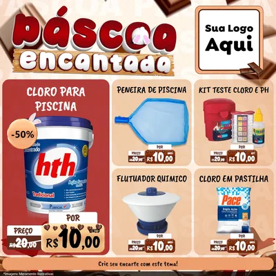 Modelo de Rede Social para Feed Facebook com o tema Páscoa Encantada para Produtos para Piscina