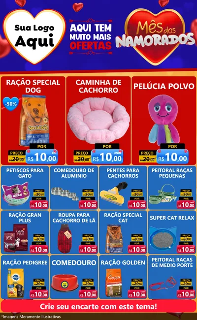 Modelo de Encarte para Encarte Grande com o tema Mês dos Namorados para Pet Shop