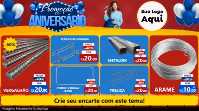 Modelo de TV para TV Horizontal com o tema Promoção de Aniversário para Ferragens