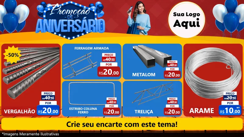 Modelo de TV para TV Horizontal com o tema Promoção de Aniversário para Ferragens
