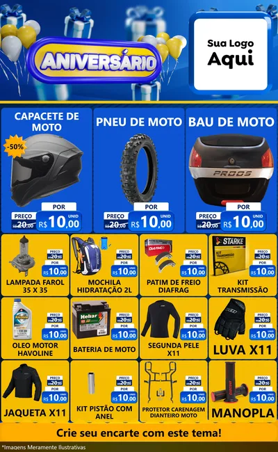 Modelo de Encarte para Encarte Grande com o tema Aniversário para Moto peças
