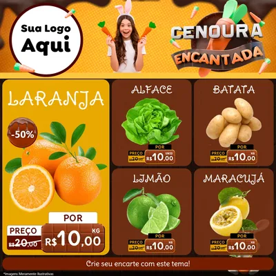 Modelo de Rede Social para Feed Facebook com o tema Cenoura Encantada - Páscoa para Hortifrúti