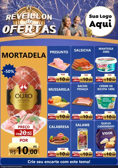 Modelo de Encarte para Encarte A4 Vertical com o tema Réveillon de Ofertas para Frios e Laticínios