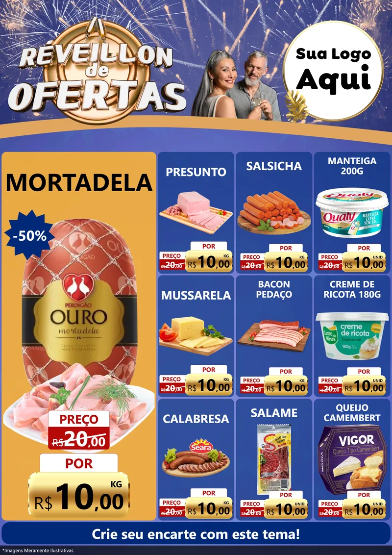 Modelo de Encarte para Encarte A4 Vertical com o tema Réveillon de Ofertas para Frios e Laticínios