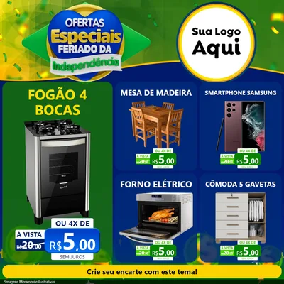 Modelo de Rede Social para Feed Facebook com o tema Ofertas Especiais Feriado da Independência para Móveis e Eletro