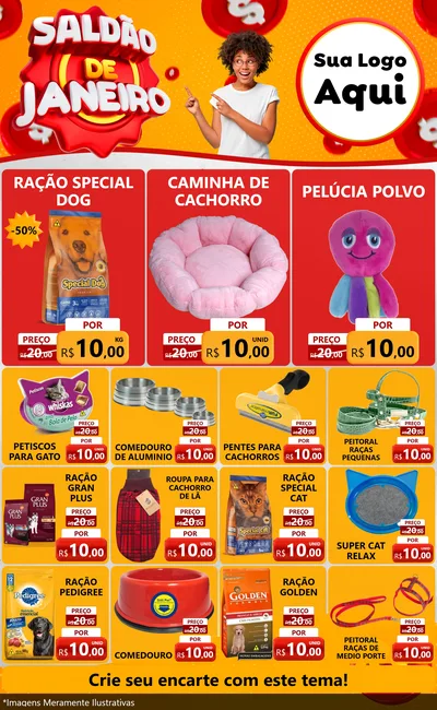 Modelo de Encarte para Encarte Grande com o tema Saldão de Janeiro para Pet Shop
