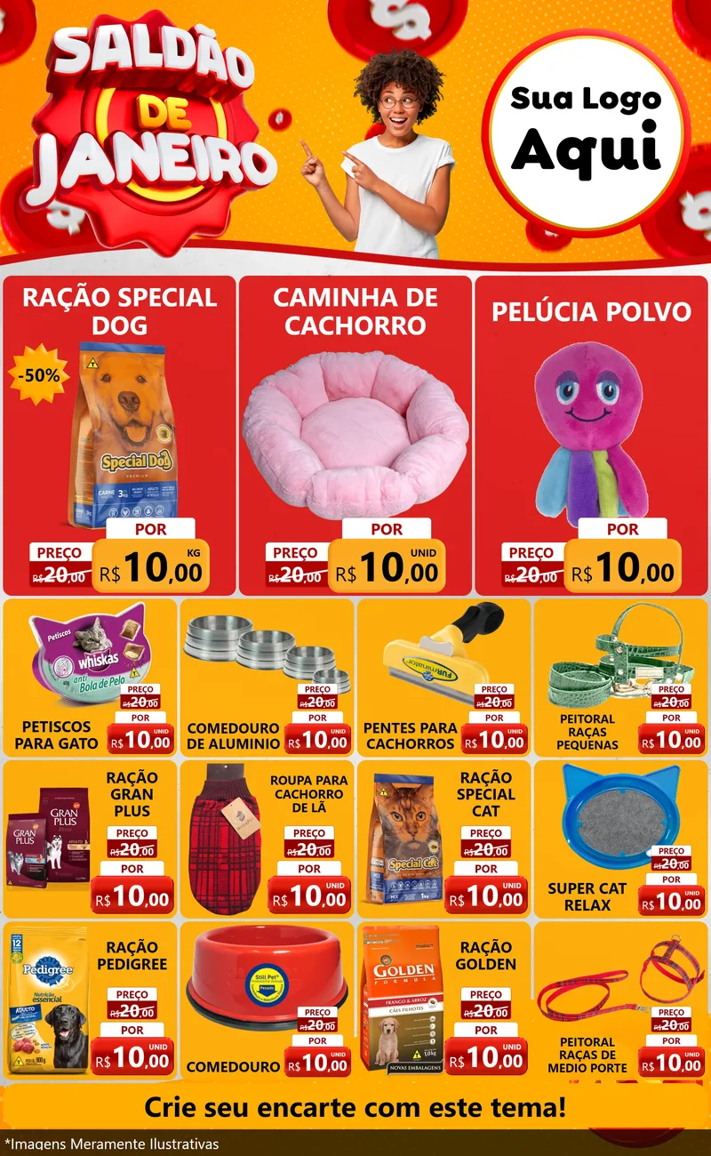 Modelo de Encarte para Encarte Grande com o tema Saldão de Janeiro para Pet Shop