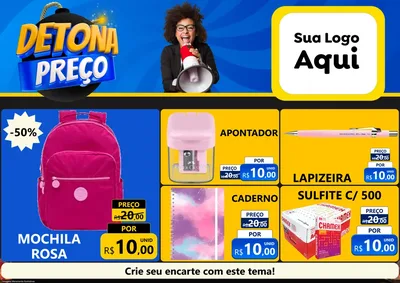 Modelo de Encarte para Encarte A4 Horizontal com o tema Detona Preços para Papelaria