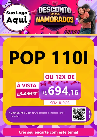 Modelo de Cartaz para Cartaz A4 Vertical com o tema Desconto Dia dos Namorados para Concessionaria de Motos