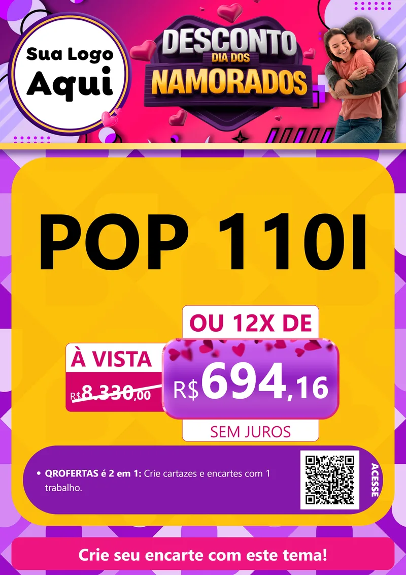 Modelo de Cartaz para Cartaz A4 Vertical com o tema Desconto Dia dos Namorados para Concessionaria de Motos