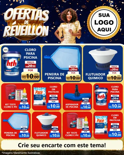 Modelo de Rede Social para Feed Instagram com o tema Ofertas de Réveillon para Produtos para Piscina