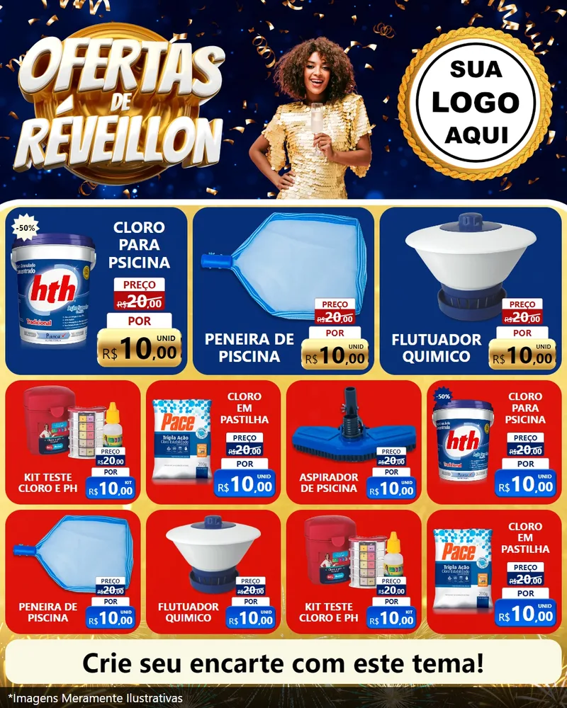 Modelo de Rede Social para Feed Instagram com o tema Ofertas de Réveillon para Produtos para Piscina