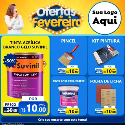 Modelo de Rede Social para Feed Facebook com o tema Ofertas de Fevereiro para Tintas e Ferramentas