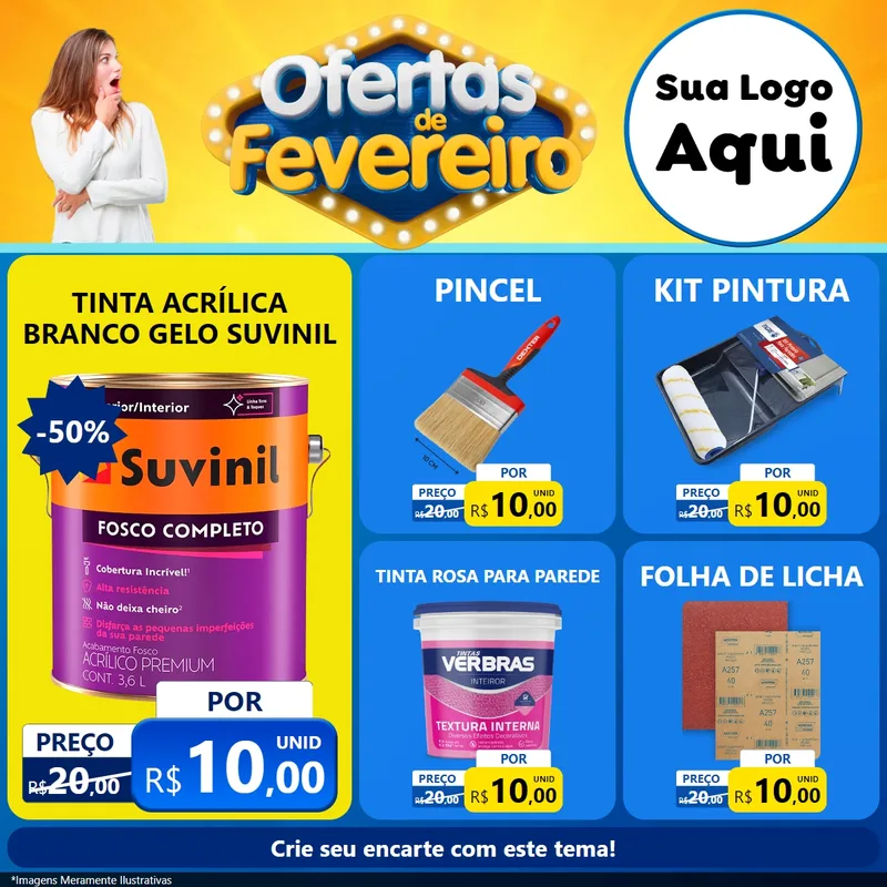 Modelo de Rede Social para Feed Facebook com o tema Ofertas de Fevereiro para Tintas e Ferramentas