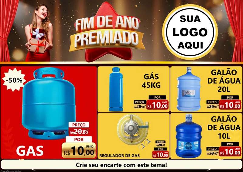 Modelo de Encarte para Encarte A4 Horizontal com o tema Fim de Ano Premiado para Água e gás