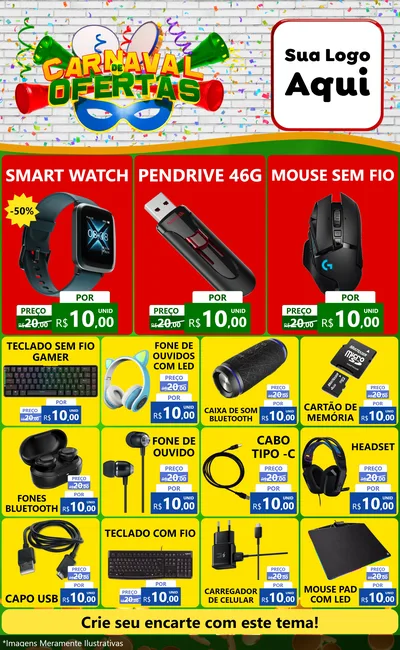 Modelo de Encarte para Encarte Grande com o tema Carnaval de Ofertas para Informática