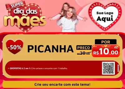 Modelo de Cartaz para Cartaz A4 Horizontal com o tema Super Dia Das Mães para Açougue