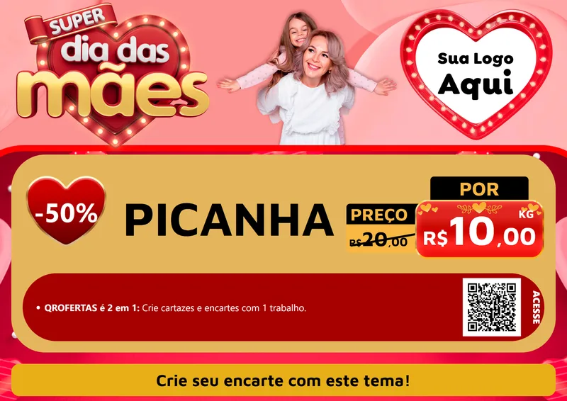 Modelo de Cartaz para Cartaz A4 Horizontal com o tema Super Dia Das Mães para Açougue