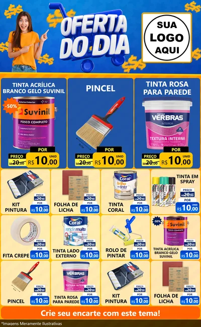 Modelo de Encarte para Encarte Grande com o tema Oferta do Dia para Tintas e Ferramentas