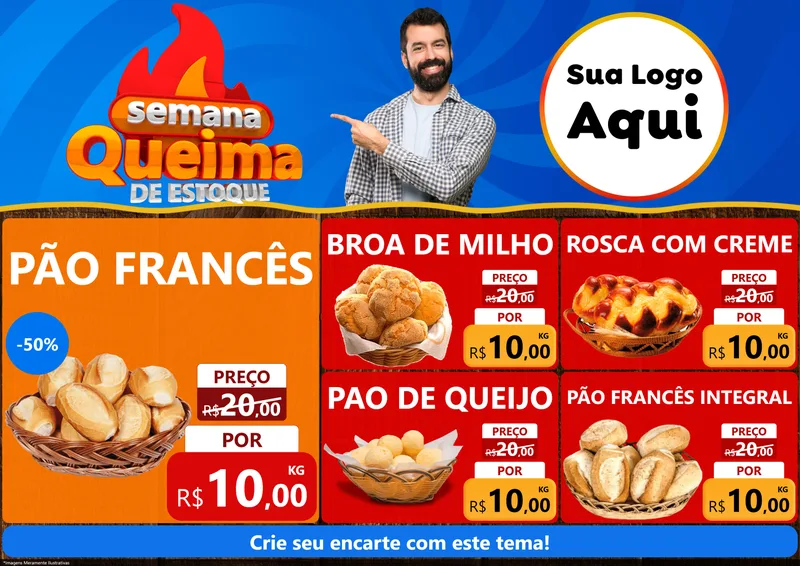 Modelo de Encarte para Encarte A4 Horizontal com o tema Semana Queima de Estoque para Padaria
