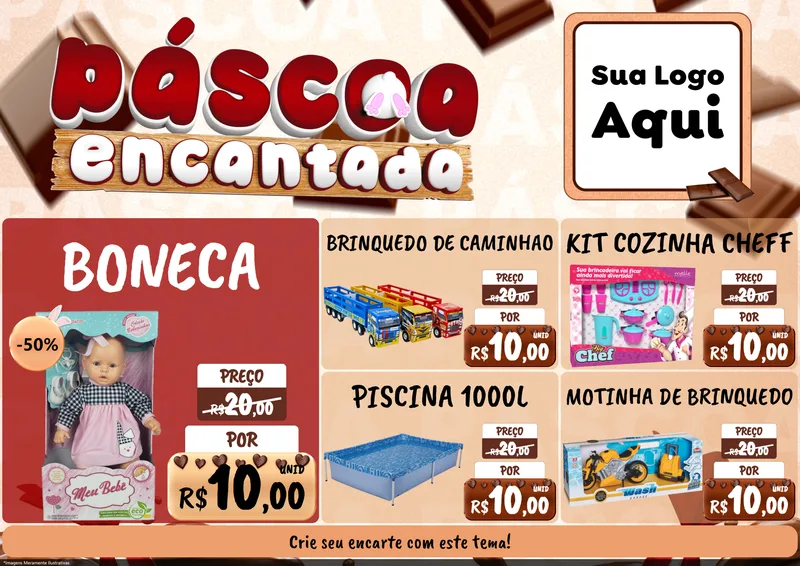 Modelo de Encarte para Encarte A4 Horizontal com o tema Páscoa Encantada para Brinquedos