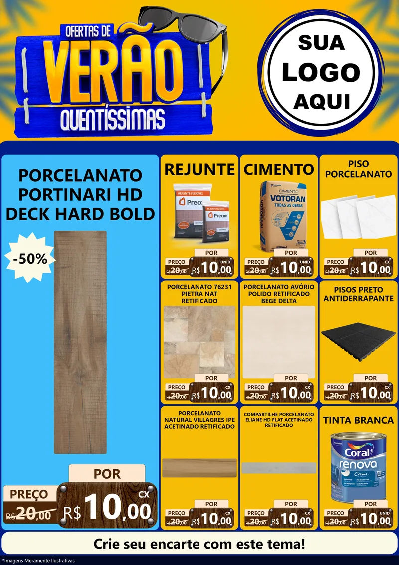Modelo de Encarte para Encarte A4 Vertical com o tema Ofertas de Verão Quentíssimas para Pisos e revestimentos