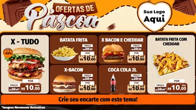 Modelo de TV para TV Horizontal com o tema Ofertas de Páscoa para Hamburgueria