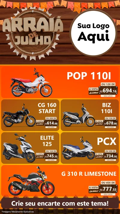 Modelo de TV para TV Vertical com o tema Arraiá de Julho - Junina para Concessionaria de Motos