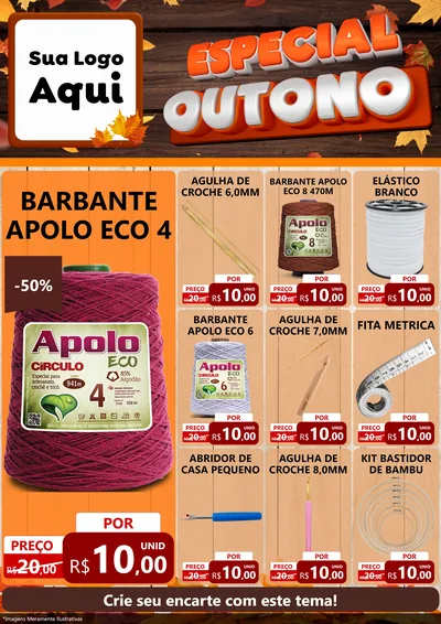 Modelo de Encarte para Encarte A4 Vertical com o tema Especial Outono para Armarinho e Aviamentos