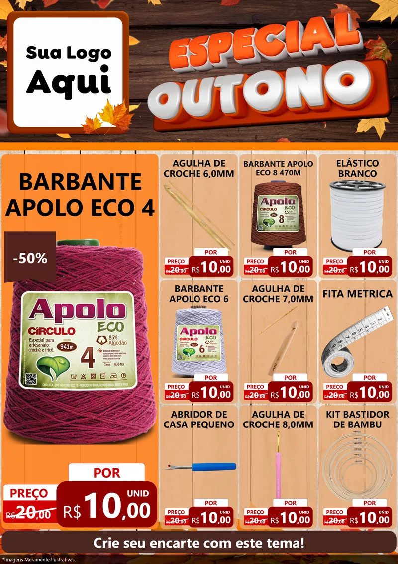 Modelo de Encarte para Encarte A4 Vertical com o tema Especial Outono para Armarinho e Aviamentos